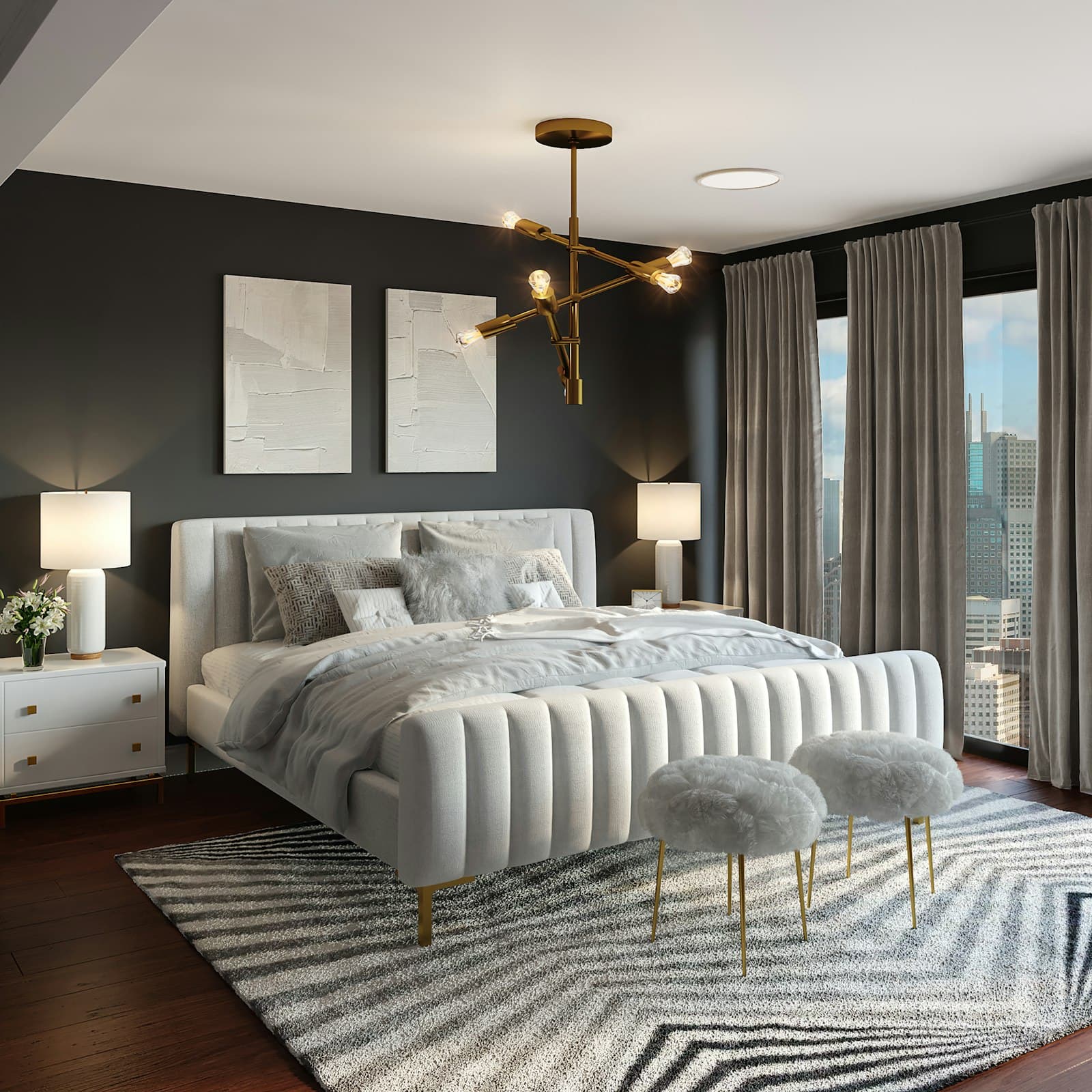 Apartment bedroom with contemporary styling