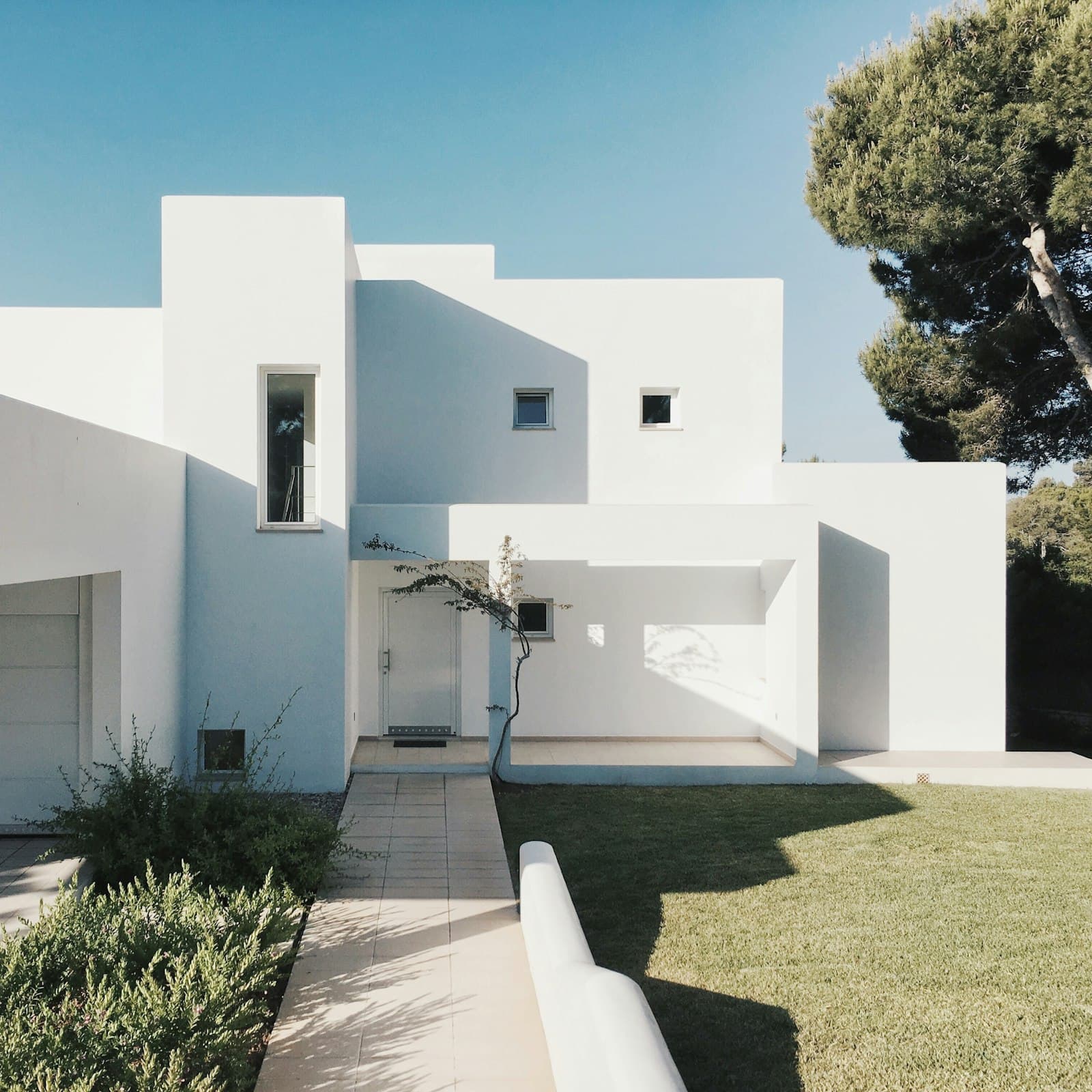 White modern house exterior with clean lines