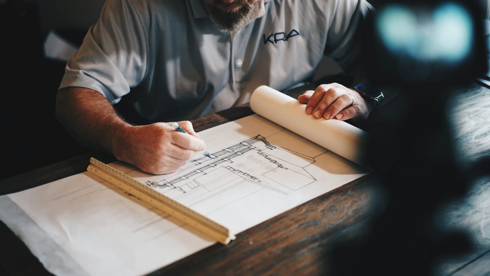 Architect reviewing building plans